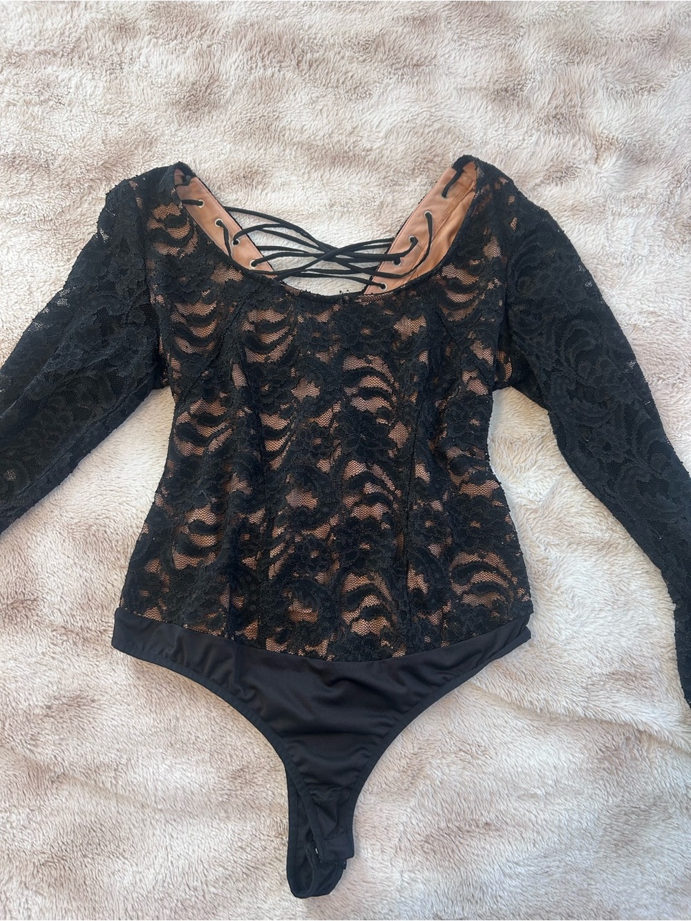 Bisou Bisou Black Lace Long-Sleeve Bodysuit